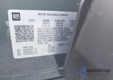 2025 Chevrolet Trax Fwd Lt from USA, damaged, VIN KL77LHEP2SC221530